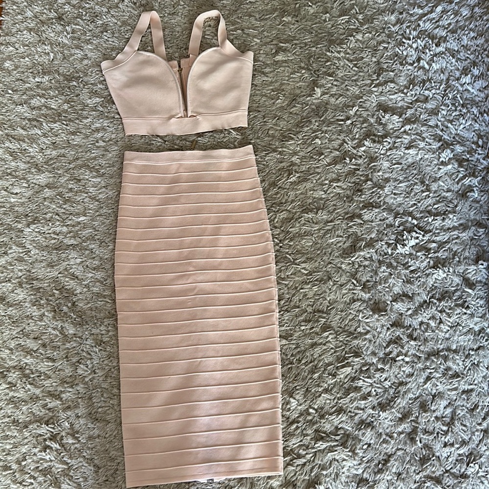 Light pink Marciano crop top and long skirt set